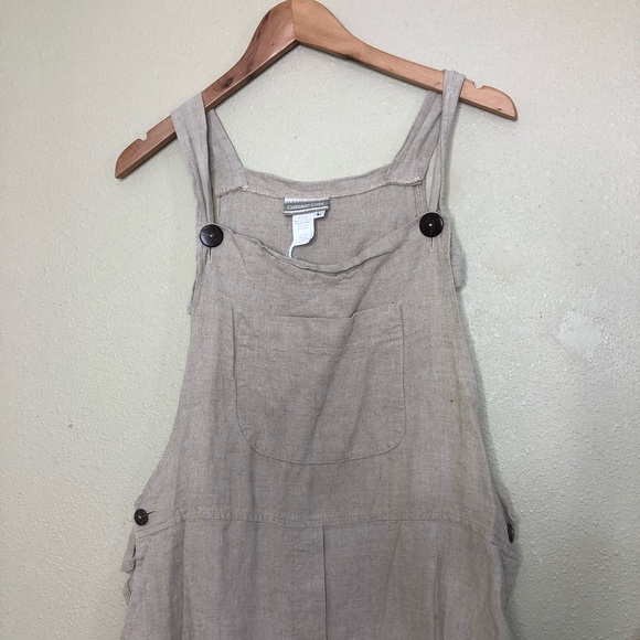Vintage oatmeal linen shortalls large romper - Picture 3 of 4